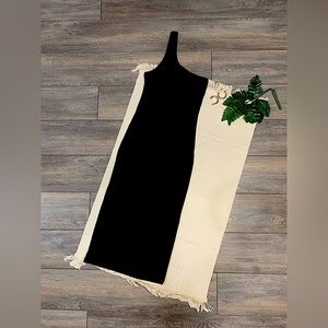 One shoulder ribbed dress.